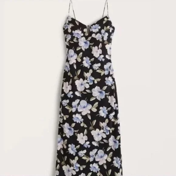 Abercrombie and Fitch Black Floral Slip Midi Dress Size XS 23646 - Picture 2 of 13